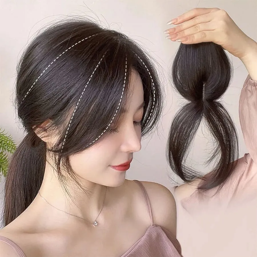 Peruca de síntese parte média franja extensões de cabelo clipe na testa natural sem costura francês oblíquo franja de oito caracteres