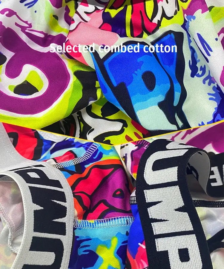 1 pçs masculino algodão mistura de náilon boxer briefs all-over graffiti impressão ampla cintura elástica não-apertado moda esporte roupa interior