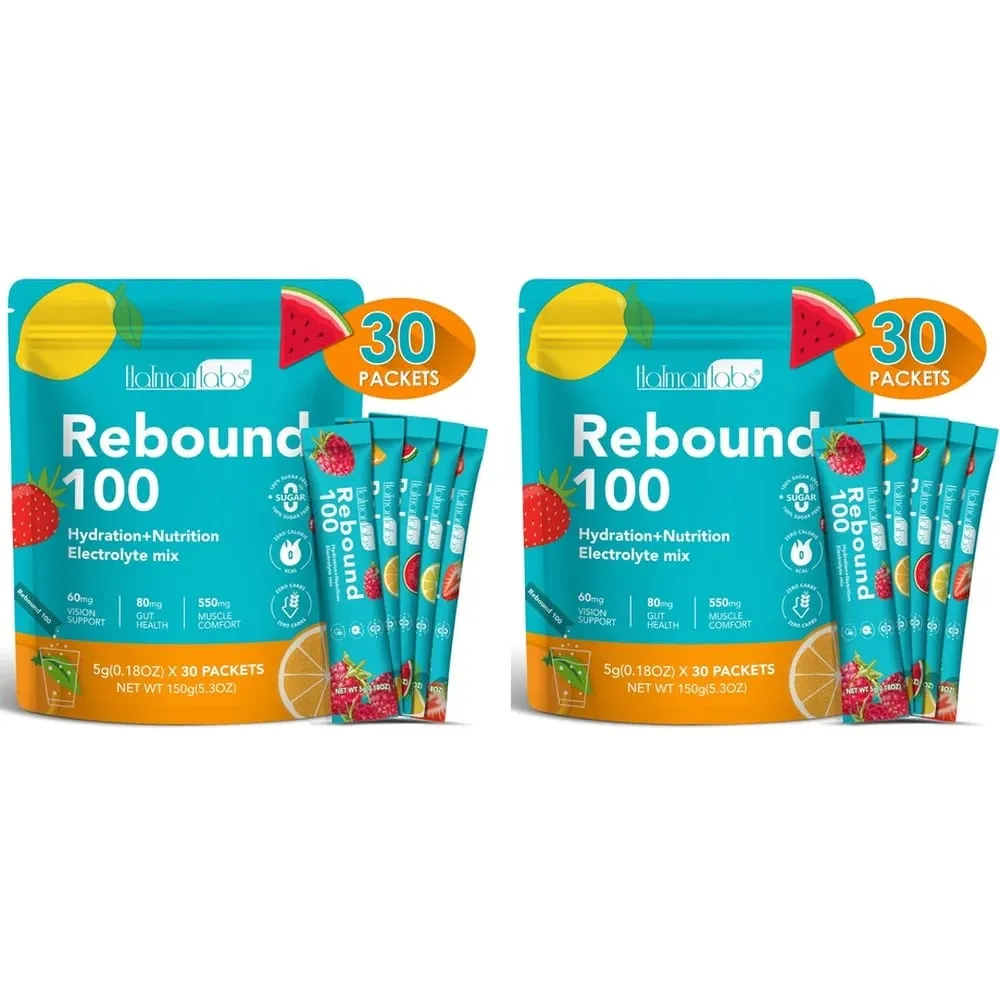 Rebound 100 電解質粉，用於水合肌肉舒適，零糖和卡路里鍛煉能量飲料混合物 30 片