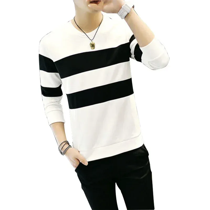 Black White Striped Sweatshirts Mens 2025 Spring Autumn Long Sleeve Sweatshirts Slim Fit Male Tracksuit Pullover Hoodie Clothing