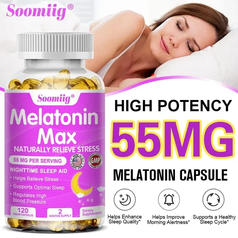 Melatonina - suplemento dietético para melhorar a qualidade do sono noturno e melhorar a insônia, reduzir o tempo de vigília, aumentar a imunidade