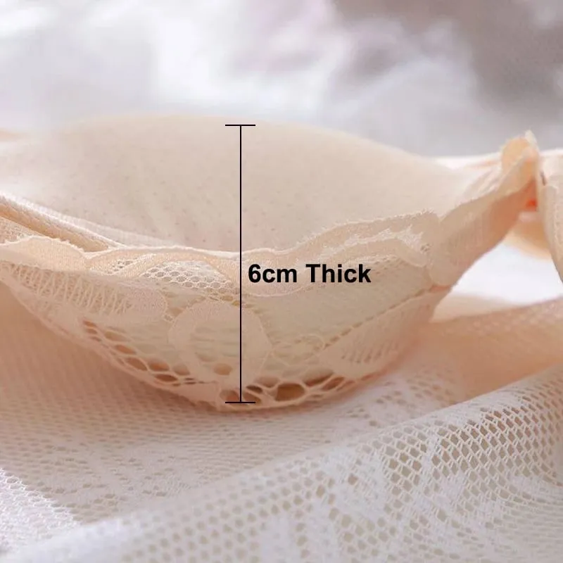 Ultra-Thick Push Up Bra 12cm Thick Cup Lace Gathered Wireless Bra Side Support Full Coverage Lingerie for A/B Cups
