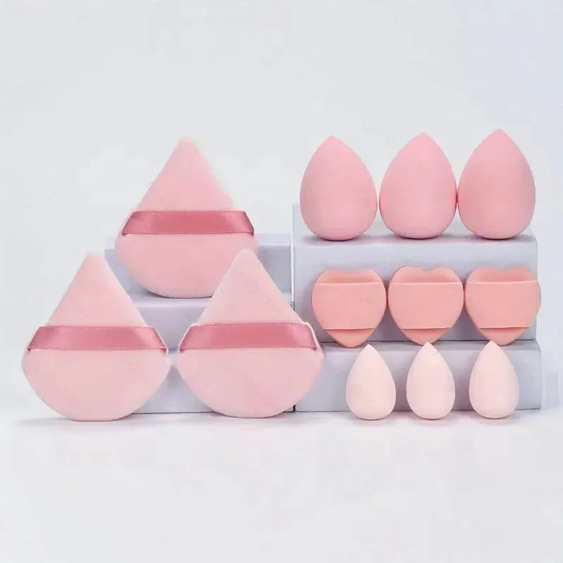Conjunto de esponja de maquiagem com 12 peças, essencial para iniciantes, cosméticos, fácil de aplicar, conjunto de esponja de base de maquiagem
