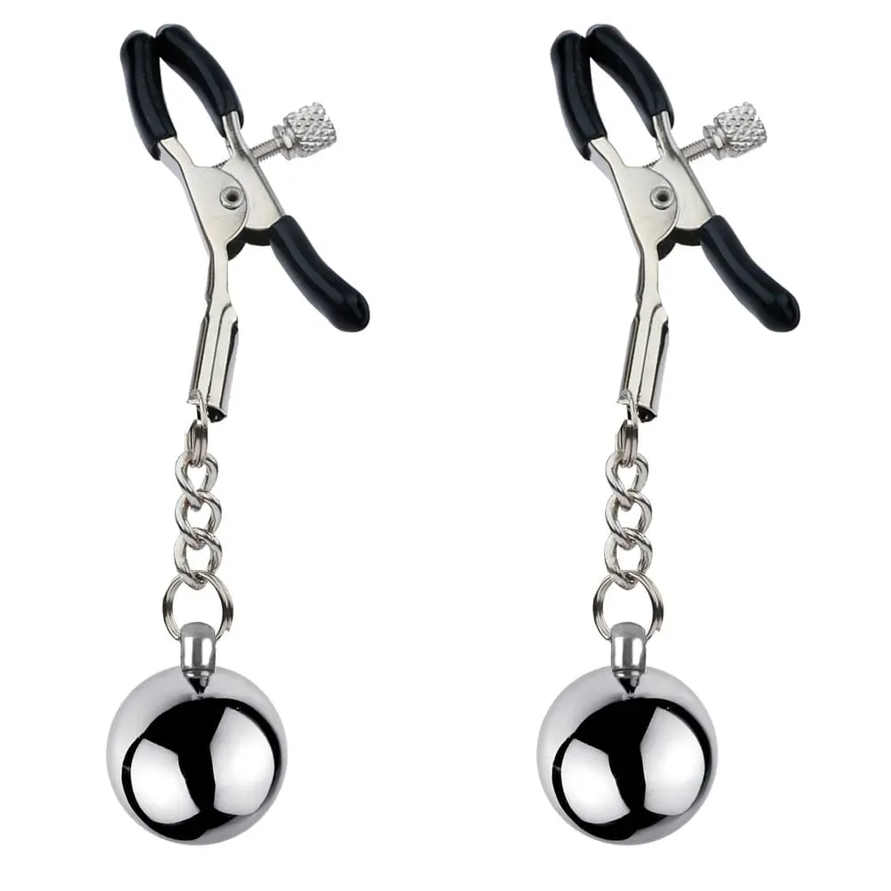Clipes de braçadeira de mamilo pesado, estimulador de escravo de peso, clipes de metal com bola de peso, bondage, brinquedo sexual para mulheres