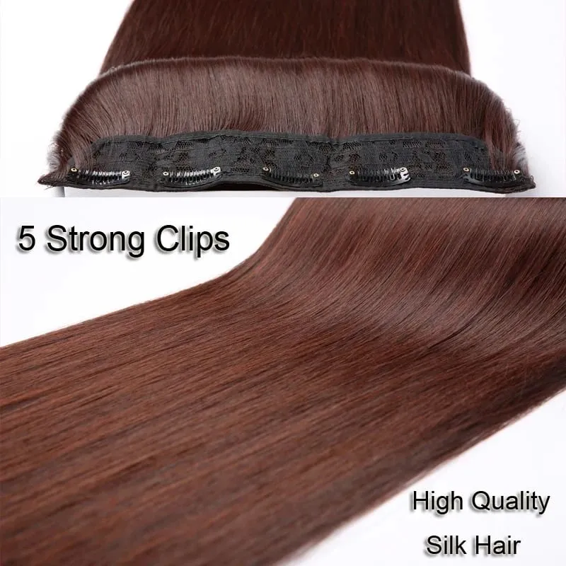 Extensões de cabelo invisíveis sintéticas de 5 clipes de uma peça longa e reta 24 polegadas resistente ao calor para mulheres