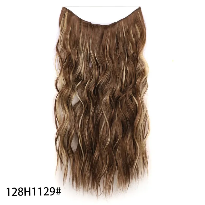 Extensões de cabelo de fio invisível sintético longo 4 clipes em onda encaracolado peruca para mulheres 20 Polegada extensões de cabelo de linha de peixe secreto