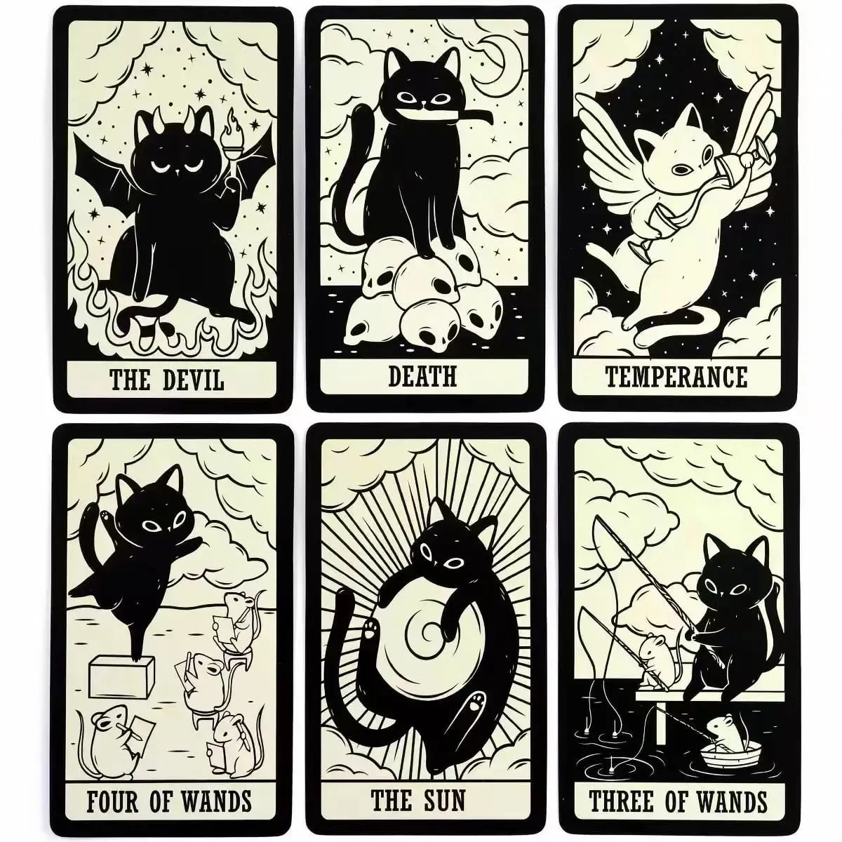 Cartas de tarô para gatinhos, 78 peças, baralho de gato preto, oráculo, adivinhação, bruxaria, animais fofos, para iniciantes, espiritualidade, jogo de tabuleiro, gif