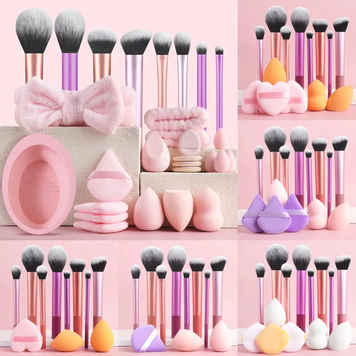 Conjunto de ferramentas de maquiagem de 28 peças - pincéis de maquiagem profissionais de 8 peças + conjunto de produtos de higiene pessoal e tigela de lavagem e combinação de ovo de esponja folhada — image 1