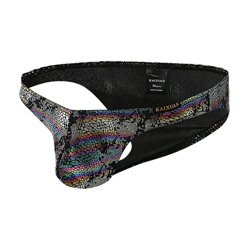 Cuecas masculinas estampadas de pele de cobra com bolsa de protuberância sexy cueca de biquíni confortável da marca WANGJIANG