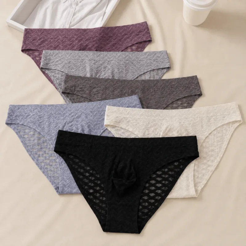 Calcinha de malha fina roupa interior masculina transparente cintura baixa cuecas de seda gelo bolha u convexo bolsa masculina cuecas triângulo masculino