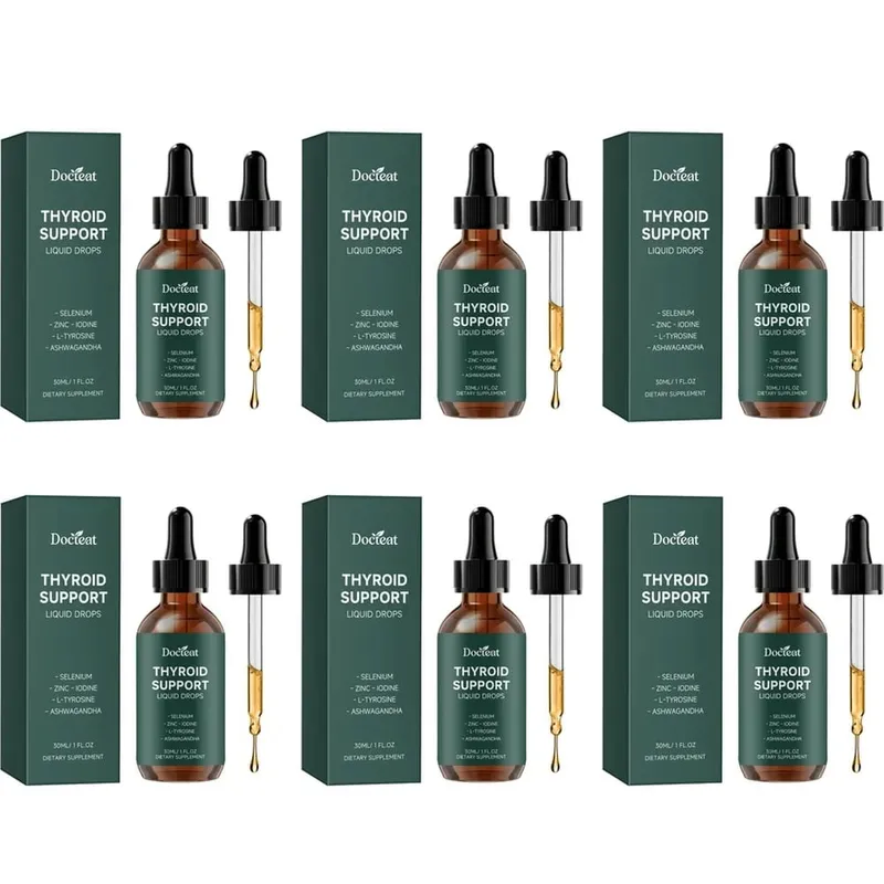 Gotas líquidas de suporte para tireoide com selênio, zinco, iodo, L-tirosina e Ashwagandha para a saúde da tireoide e suporte diário vegano 30ml