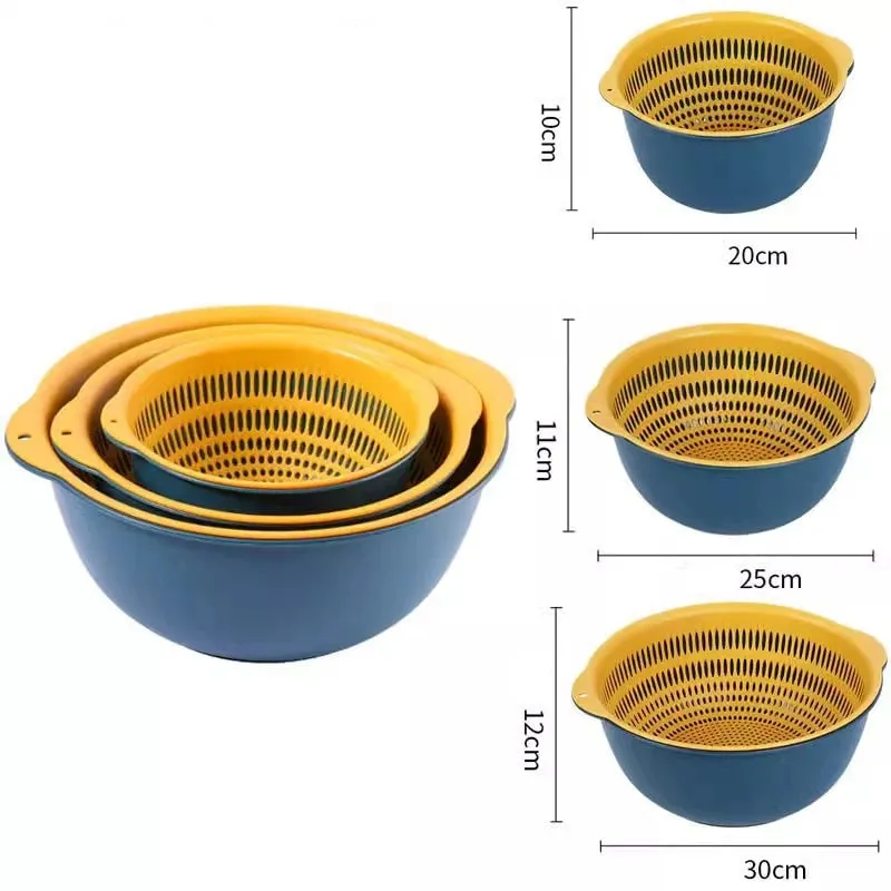 6PCS Kitchen Sink Vegetable Drainer Fruit Basket for Multifunctional 3 Size Stackable Washing Basin Vegetable Drain Basket Basin
