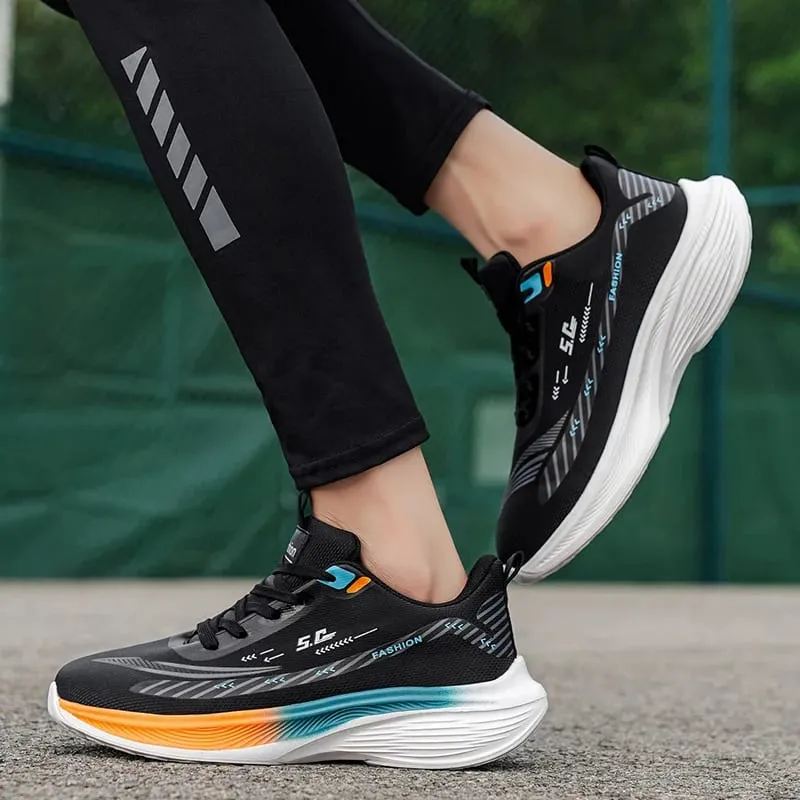 Tênis de corrida masculino leve respirável malha sola grossa amortecimento sapatos de caminhada casuais tamanho 39-44