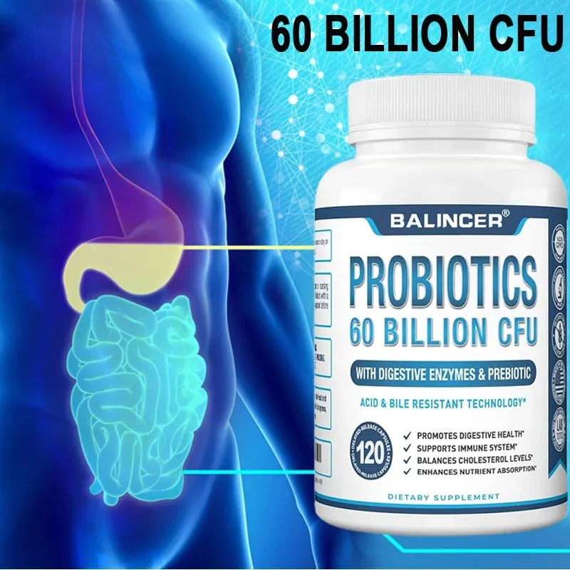 Suplementos probióticos + prebióticos - contém enzimas digestivas para apoiar a saúde digestiva e o sistema imunológico