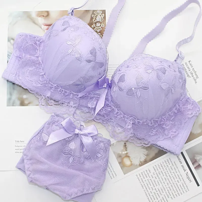 Conjunto de lingerie sexy renda flor confortável macio underwire push up sutiã e calcinha ab cuptwo-piece moda íntima estilo coreano