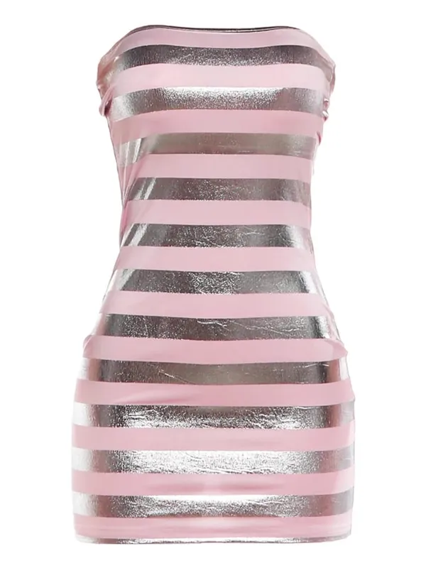 Kliou brilhante listra retalhos vestido mulher sexy envoltório peito sem mangas magro pêssego hip high street moda mini bodycon