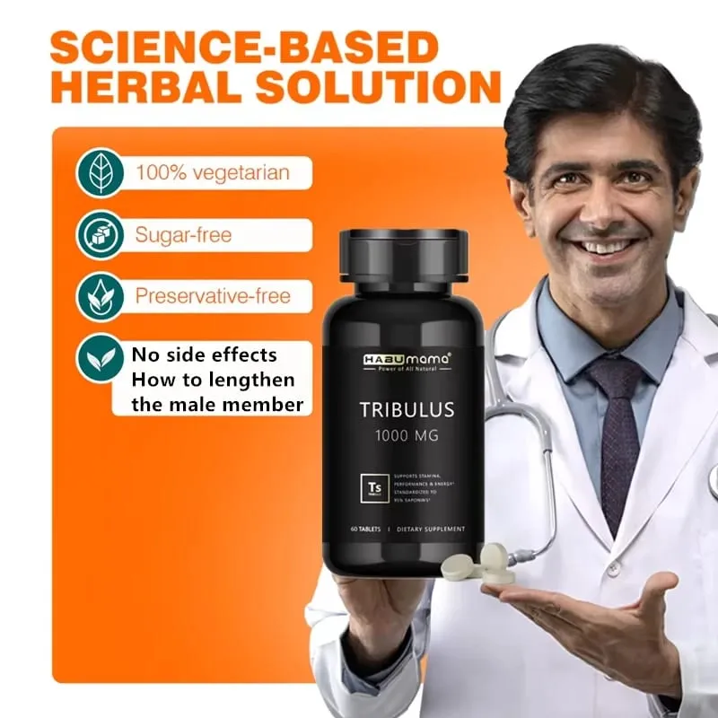 Comprimidos de Tribulus Terrestris de alta pureza, suplemento masculino que aumenta a resistência energética e ação rápida 60 comprimidos
