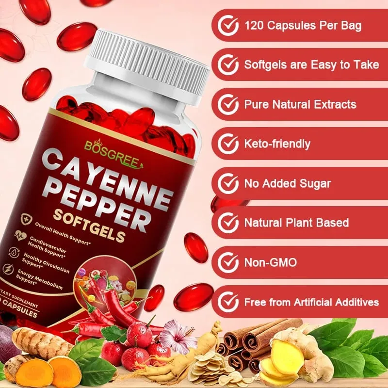 Cayenne Pepper Capsules-Supports Cardiovascular Health Improves Digestion & Blood Circulation Vitamins D3 K2 Herbal Supplement