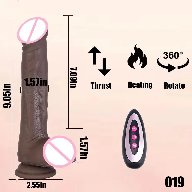 Empurrando preto realista pênis vibrador masculino pau telescópico rotativo aquecimento g ponto clitoral estimulação anal vibrador brinquedo sexual