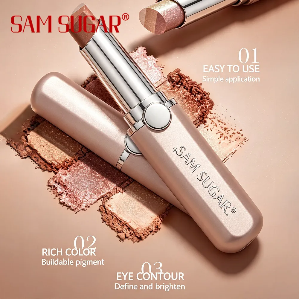 Bastão de sombra gradiente em 3 cores, creme de contorno brilhante, sombra à prova d'água, resistente a manchas, maquiagem rápida para os olhos