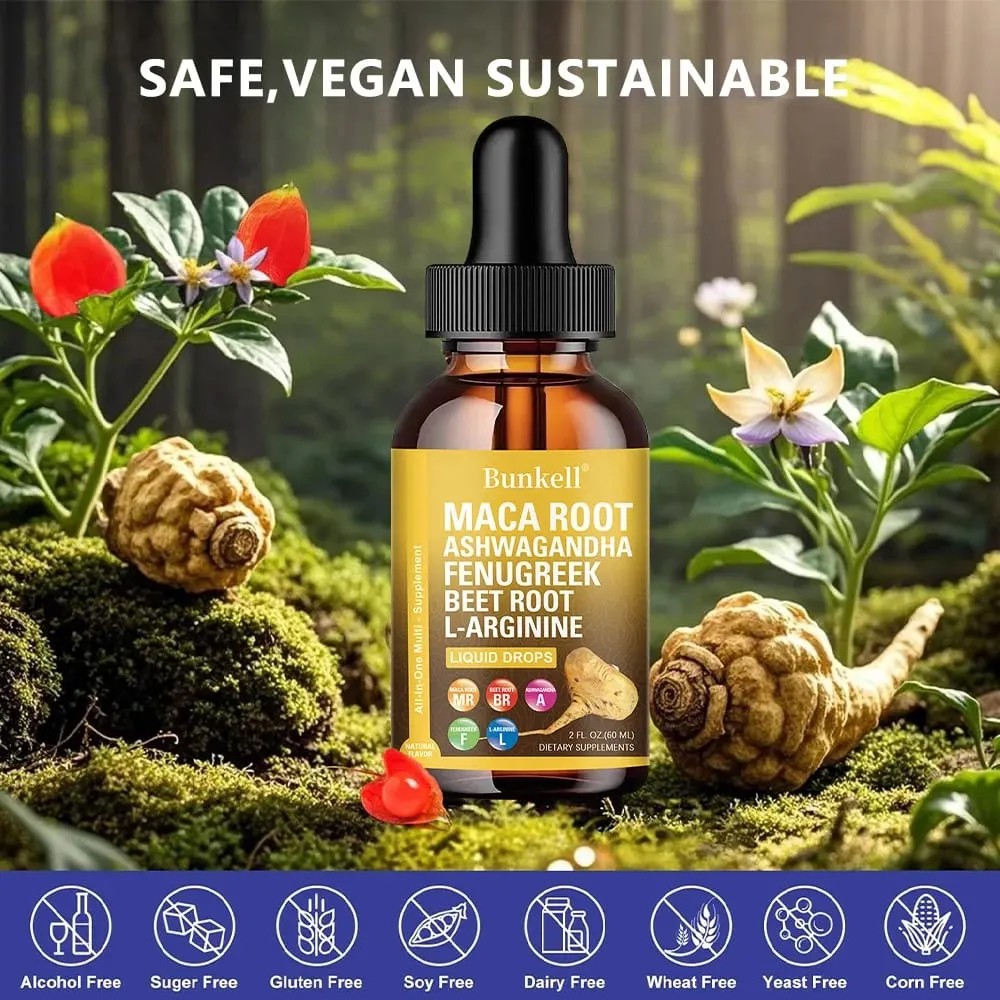 Organic Maca Root Liquid Drops with Ashwagandha Fenugreek Beet Root and L-Arginine Liquid Multivitamin for Women and Men