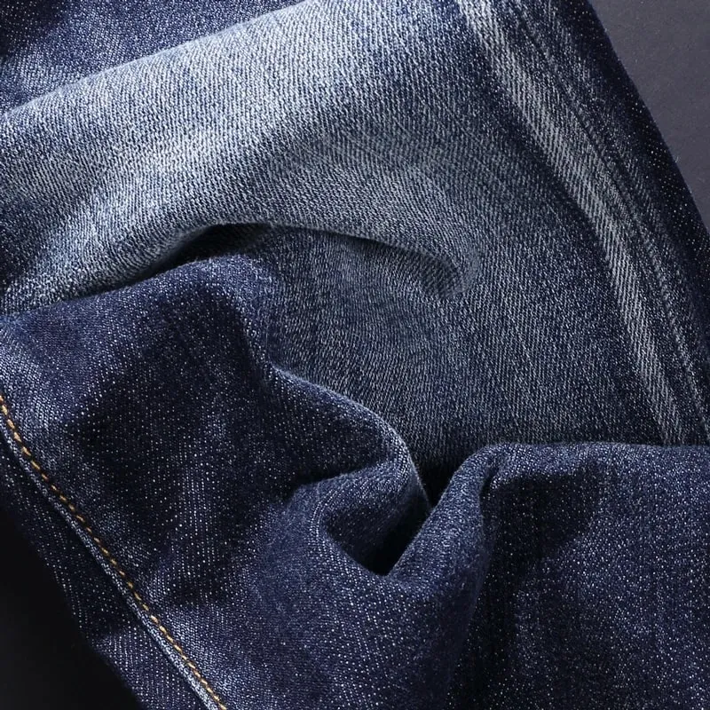 High Street Retro Blue Elastic Split Style Jeans for Men Hip-Hop Designer Embroidery Brand Tight Fit Casual Pants
