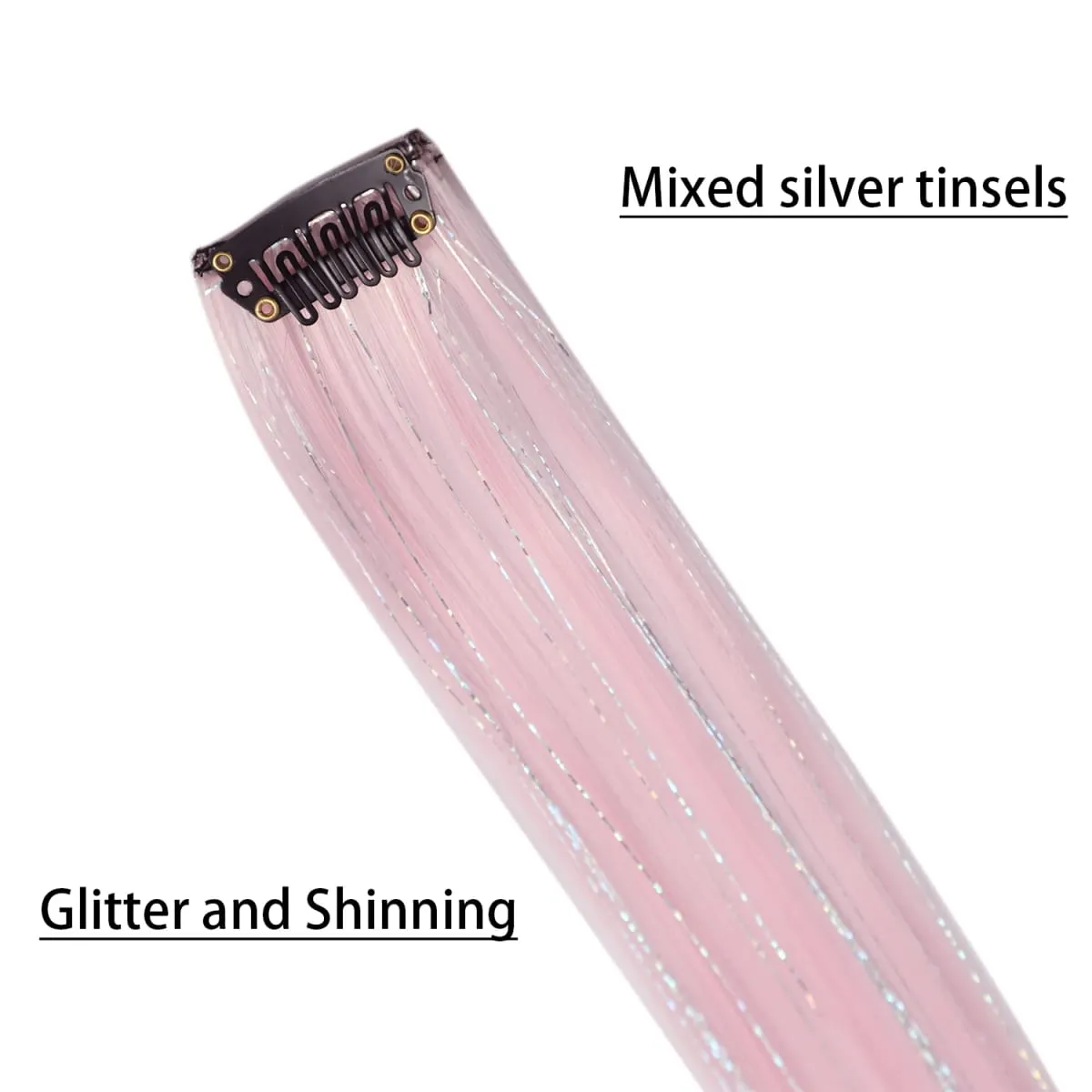 Clipe em extensões de cabelo coloridas mistas prateadas enfeites de cabelo sintético arco-íris destaques de festa de feriado para mulheres e meninas