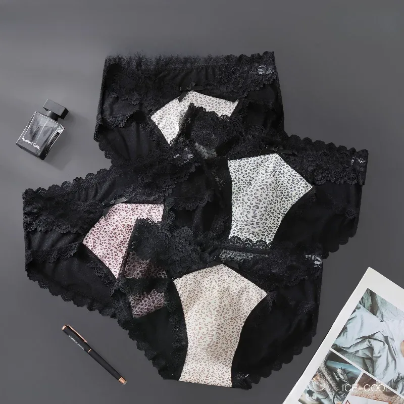 Cuecas masculinas forquilha alta borda de renda leopardo impresso roupa interior de seda gelo calcinha de secagem rápida sissy lingerie ver através de cuecas