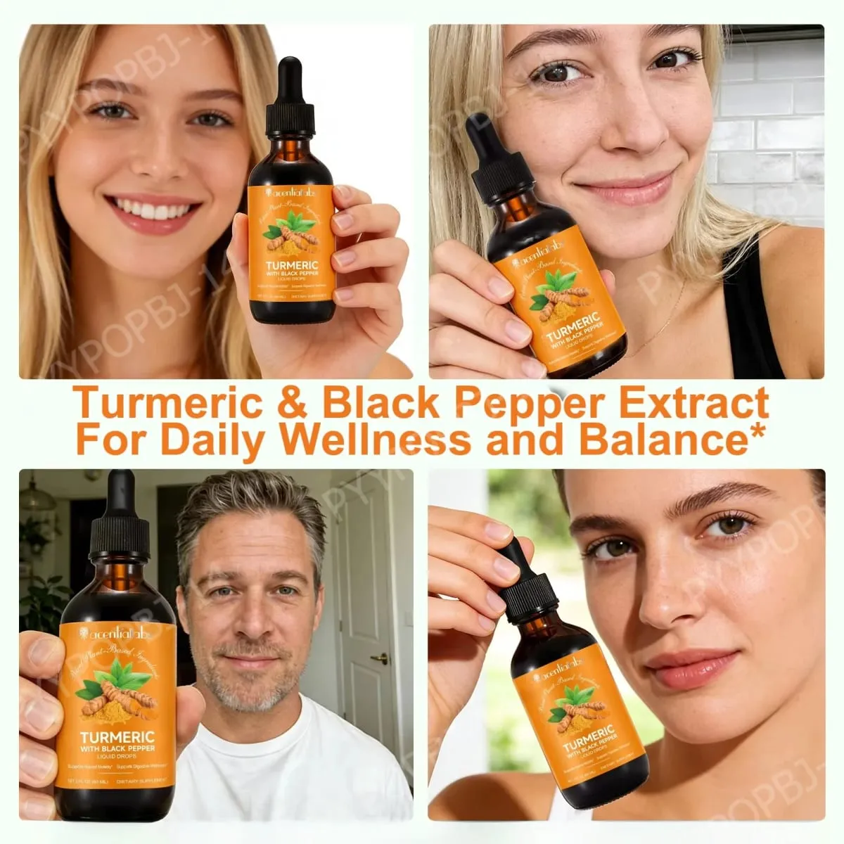 Acentialabs Cúrcuma com Gotas Líquidas de Pimenta Preta para Resposta Inflamatória Natural Suporte 1340 Mg Extrato de Cúrcuma 60 ML