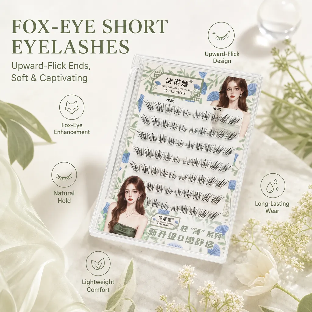 Cílios postiços estilo raposa, comprimento curto, curvado, preto, natural, alongamento de olhos, design leve, para maquiagem diária, festa, namoro, mulheres — image 5