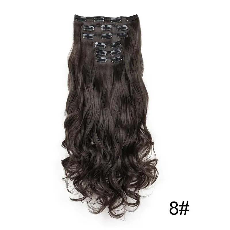 22 Polegada sintético 6 pçs/set longo encaracolado extensão do cabelo grosso macio peruca para cobertura de linha fina curta para uso diário feminino