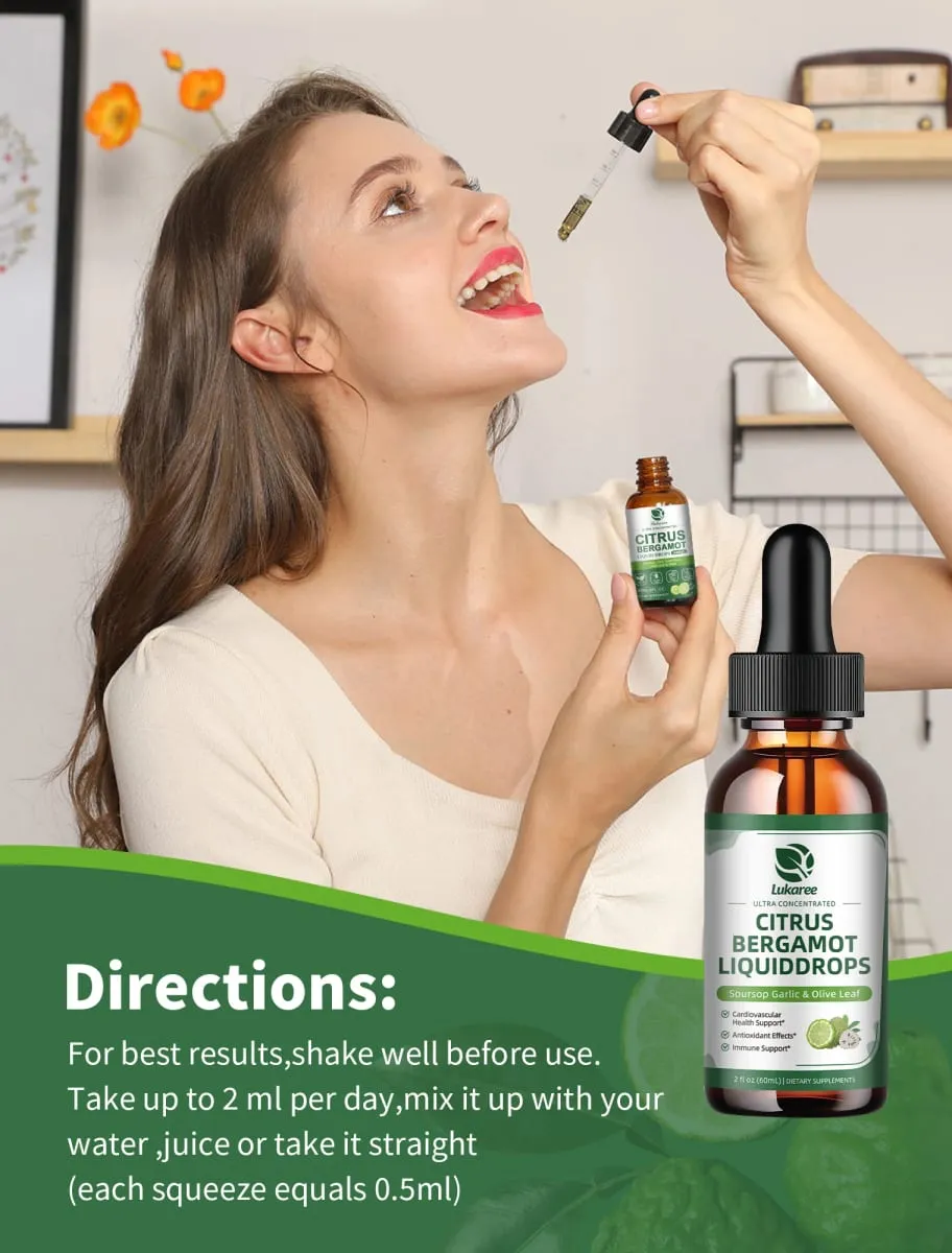 Lukaree Orgânico Citrus Bergamota Drop Support Imunidade Colesterol e Antioxidante de Saúde Cardiovascular