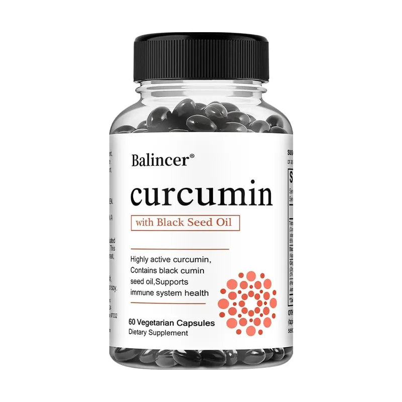 Suplemento de cápsulas de curcumina de cúrcuma com extrato de óleo de semente preta para suporte digestivo e imunológico conjunto, cognição cerebral