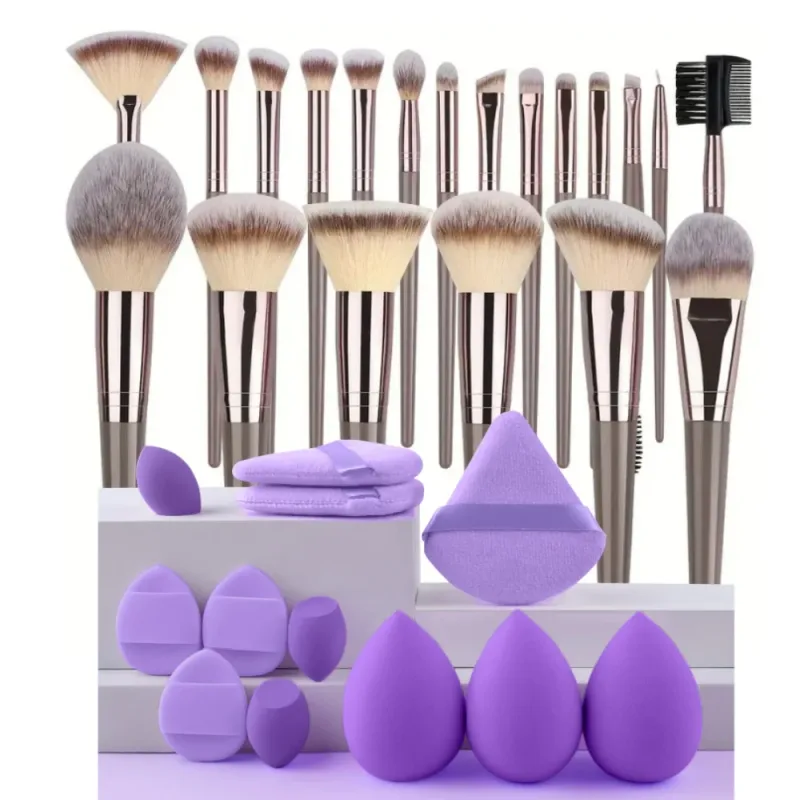 1-20 pçs pincéis de maquiagem conjunto sombra de olho fundação blush iluminador corretivo ferramenta de beleza feminina puffs beleza esponjas polegar puffs