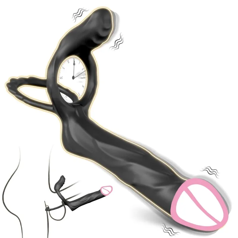 Vibrador de penetração dupla para casal, anel peniano de sêmen, anel peniano, ampliação do pênis, brinquedos sexuais vibratórios retardados para homens adultos