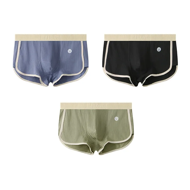 3 unidades/pacote 100% algodão sólido listrado boxer masculino sexy malha respirável u virilha roupa interior alta elástica ampliar cintura cuecas