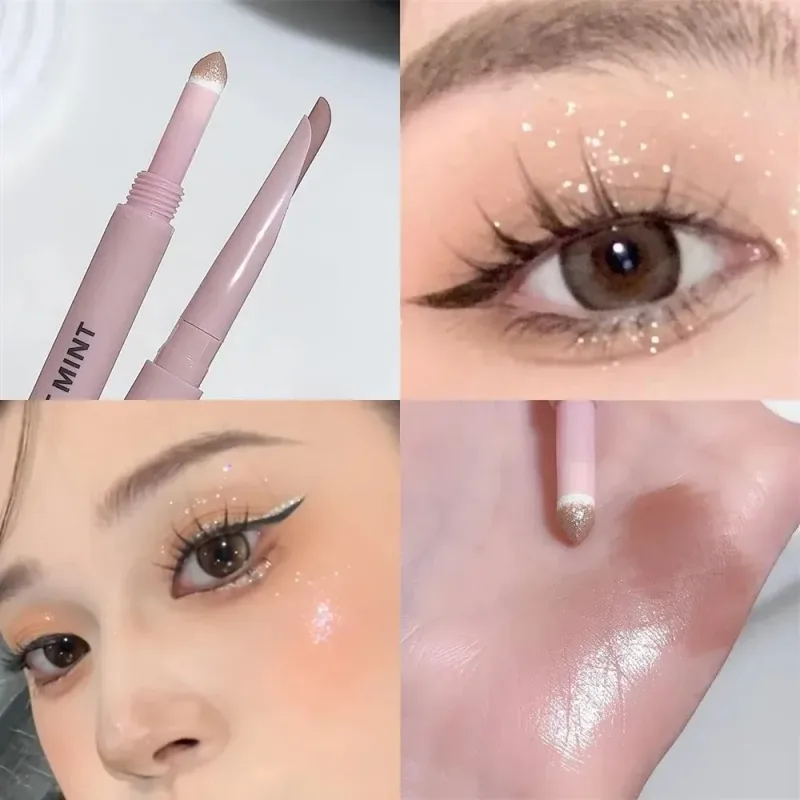 Caneta aegyosal fosca com glitter de extremidade dupla, destaque e sombra, maquiagem para os olhos, delineador em gel para bicho da seda