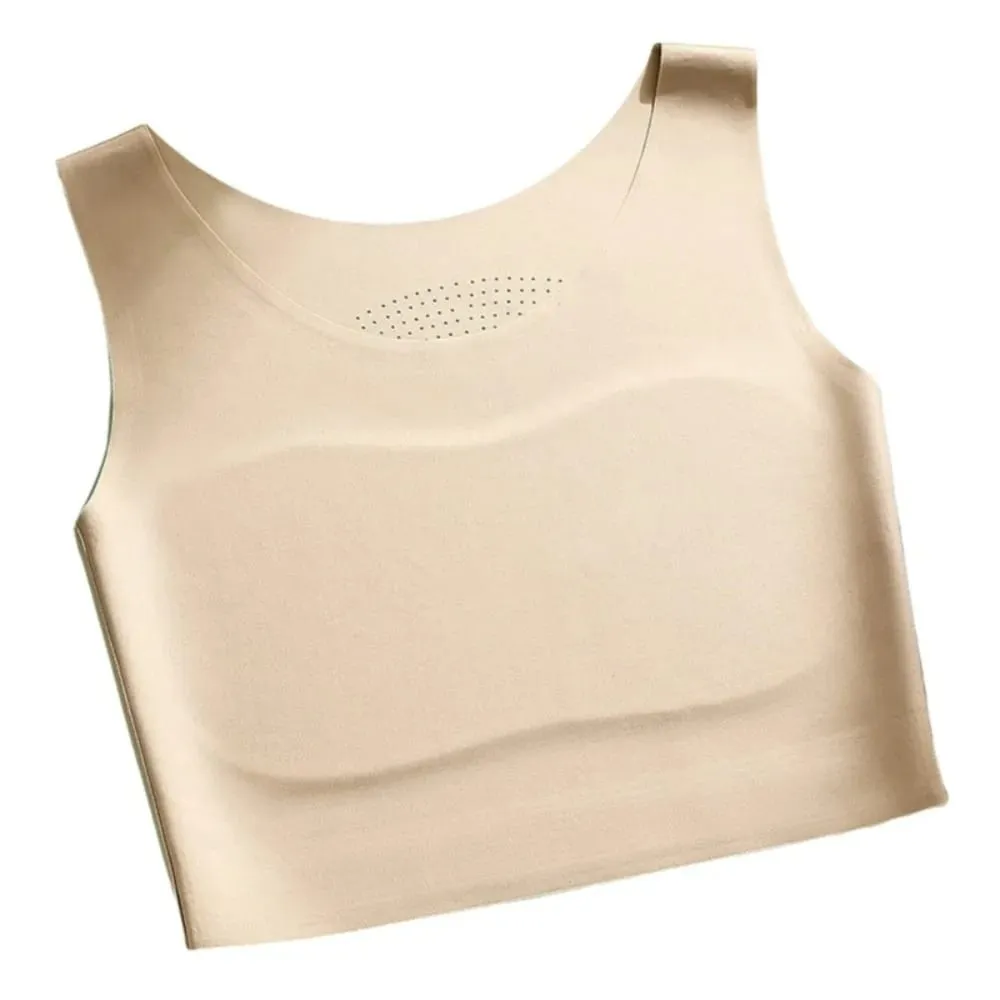 S/M/L/XL/XXL Chest Binding Underwear Ice Silk Material Fixed Cup Invisible Seamless Bra Soft Steel Ring Backless Style