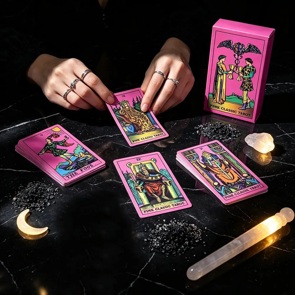 Baralho de tarô clássico rosa, jogo de tabuleiro popular, adivinhação, oráculo, jogo de cartas, psicologia, adivinhação, cartas para iniciantes de tarô