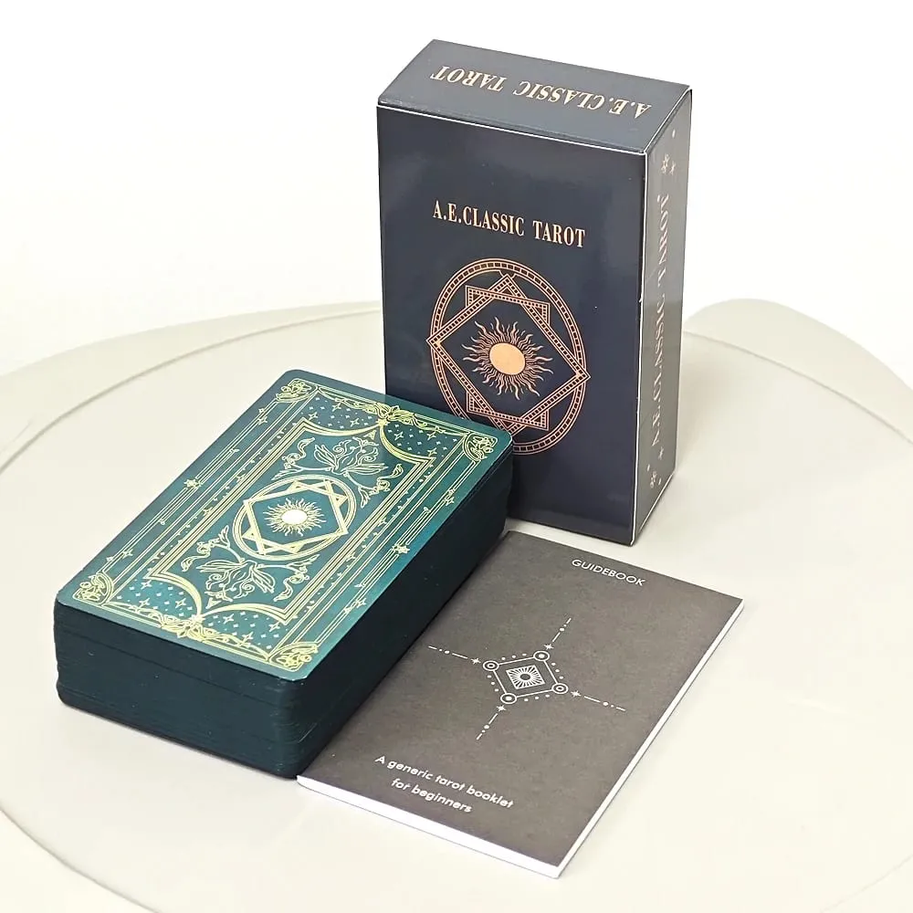A.E. Classic Tarot 78 Pcs Rider Waite System Tarot Cards with Gilded Edges Dark Green with Guidebook for Beginners 10.3*6cm