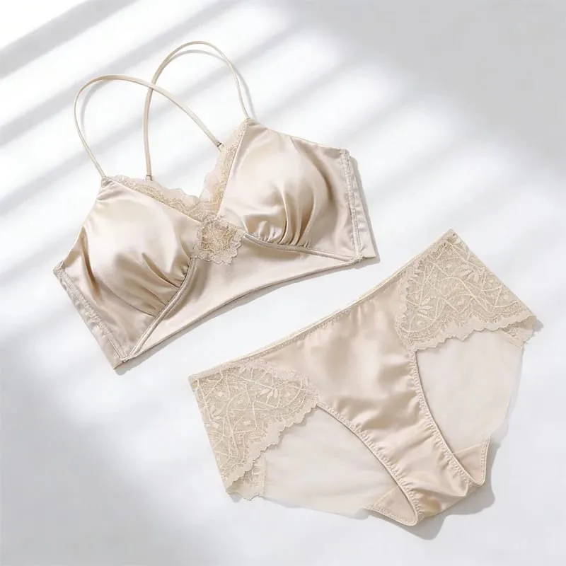 Sutiã fino de seda amoreira natural, 19mm, alças transversais ajustáveis, costas bonitas sem anel de aço, conjunto de roupa íntima feminina sexy