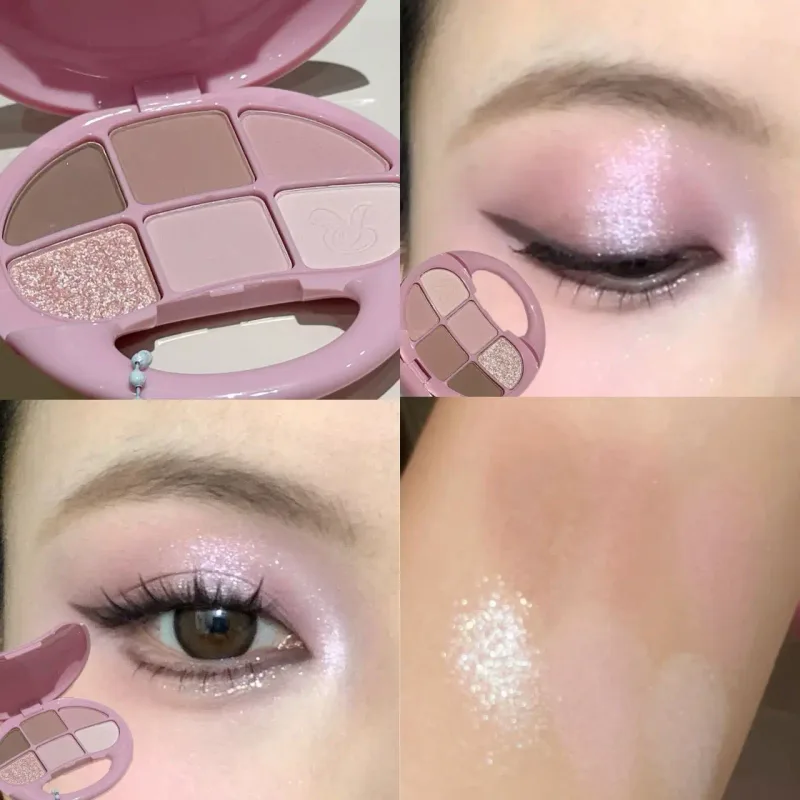 Rosa marrom seis cores disco de sombra de olho baixa saturação fosco perolado paleta de sombra coreano maquiagem fosco shimmer olho cosméticos