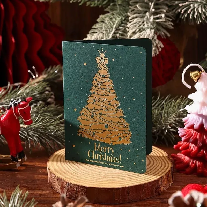 10 pçs vintage folha de ouro cartões dobráveis ​​de natal multi padrão bênção cartões de férias cartões de presente de ano novo