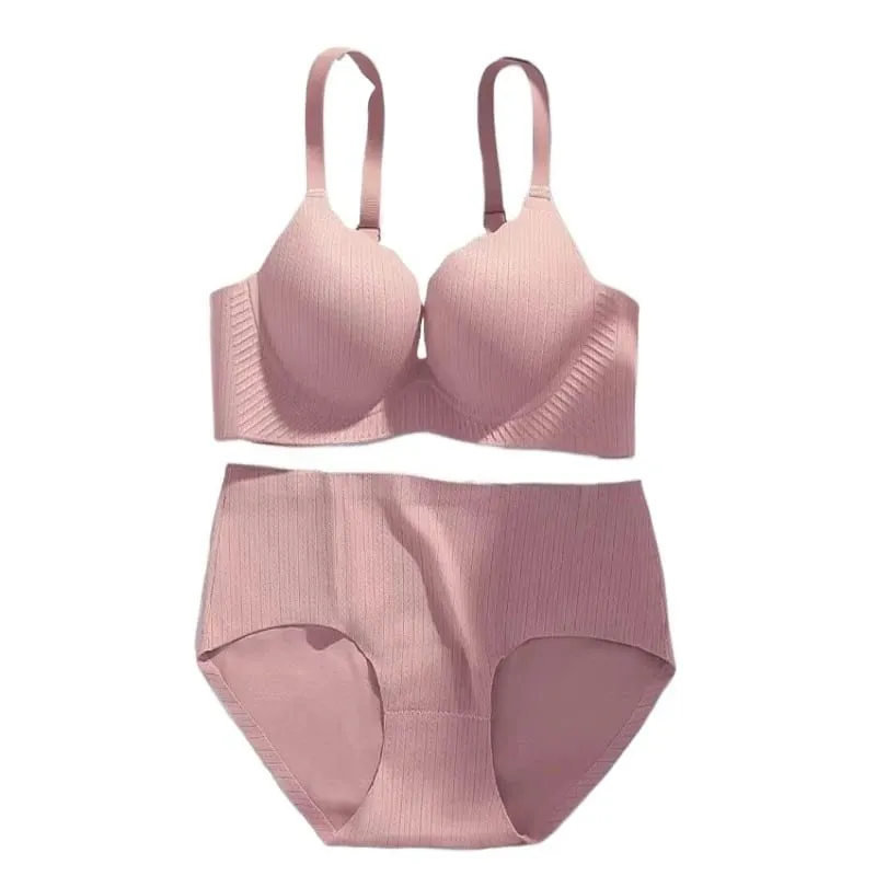 Luxo grosso acolchoado wirefree conjunto de sutiã feminino sem costura sólida coleta lingerie conforto push up suporte projetado para busto menor