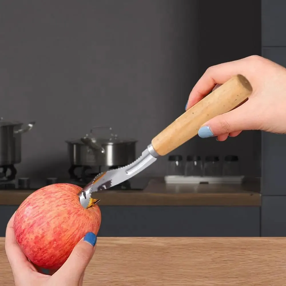 Corer ferramenta de cozinha de aço inoxidável pêra pitter antiderrapante manual de cozinha corer com alça de madeira para cortar frutas cozinhar salada