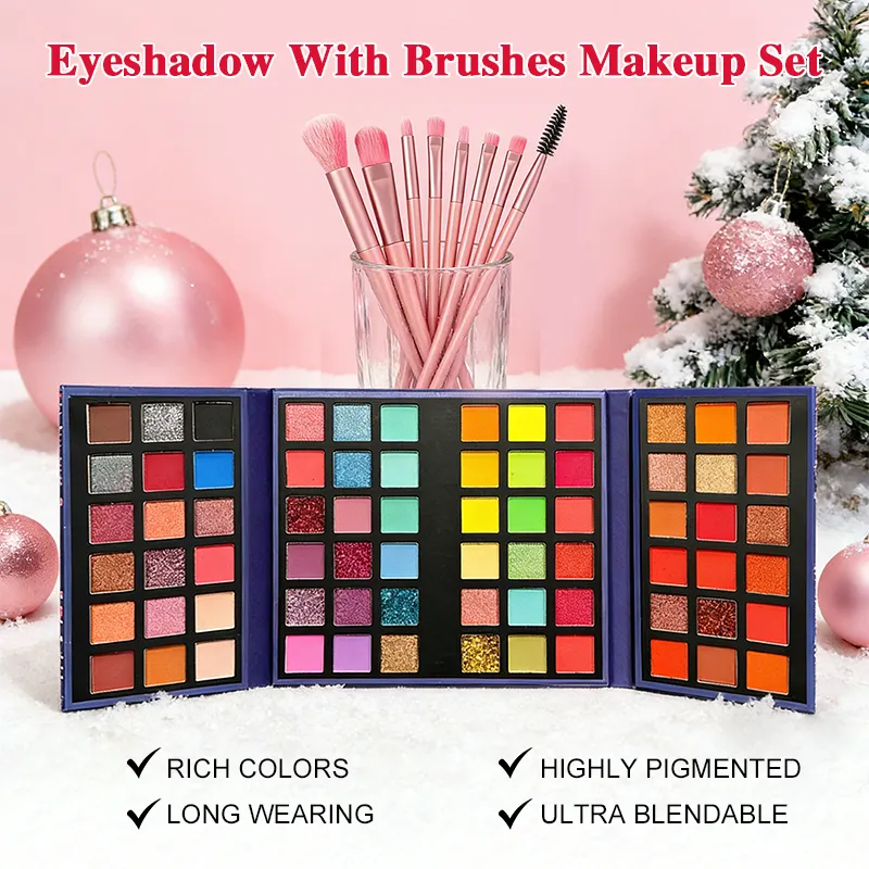Paleta de sombras com 72 cores, 8 peças de pincéis de maquiagem, brilho fosco, brilhante, colorido, kit de maquiagem para palco de festa