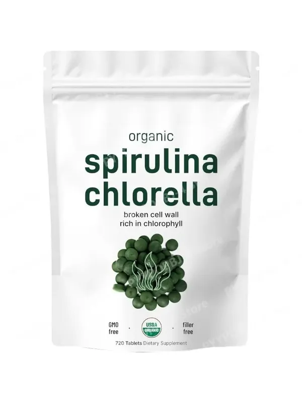 Comprimidos orgânicos de Spirulina Chlorella 3000mg Mistura de superalimento de 720 contagens com proteína vegana, energia, imunidade, suporte digestivo
