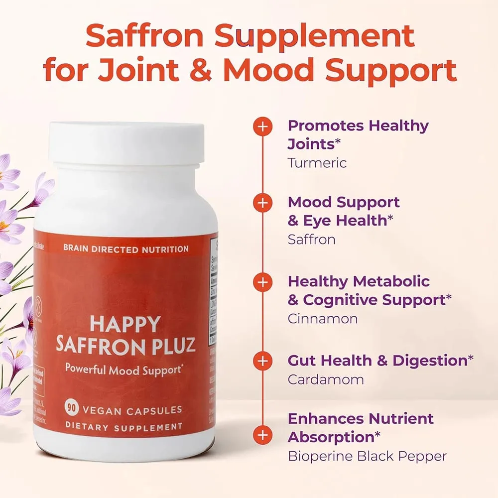 Happy Saffron Supplements 藏紅花萃取物促進情緒和記憶眼睛健康 - 男女關節補充劑 - 90 粒素食膠囊