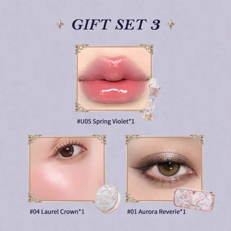 Flower Knows Knight Unicorn Collection Makeup Gift Set 3PCS Kit Eye Shadow Palette Long Lasting Lipstick Blusher Setting Powder