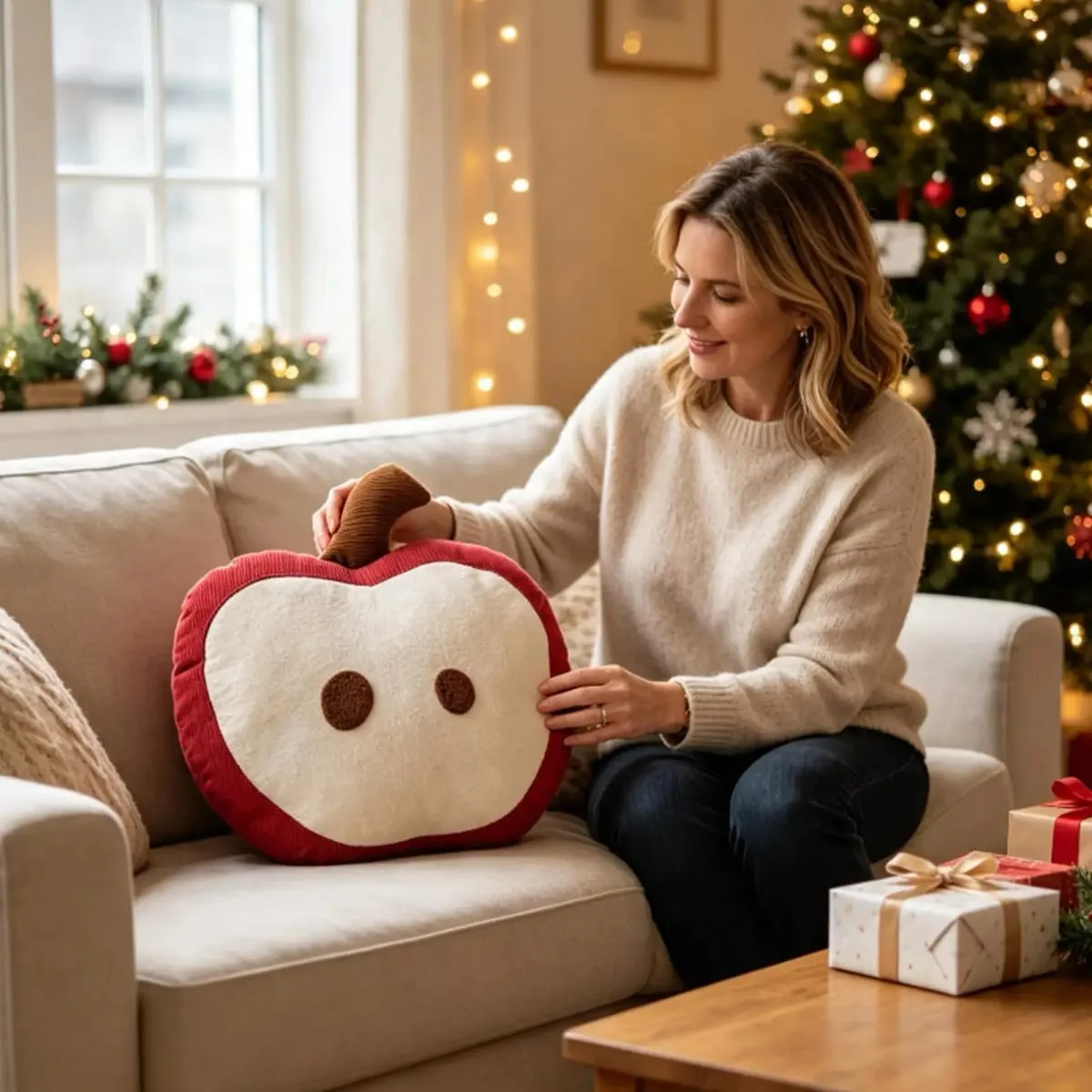 Travesseiro em forma de maçã vermelha, almofada de pelúcia macia para sofá, quarto, novidade, decorativa, descanso para leitura, presentes de natal